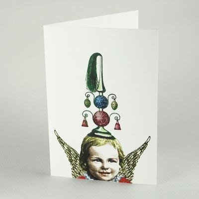 Engel mit Weihnachtsschmuck - Weihnachtskarte mit farbigem Umschlag