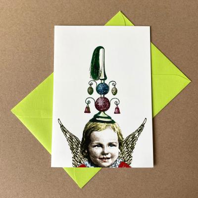 Engel mit Weihnachtsschmuck - Weihnachtskarte mit farbigem Umschlag
