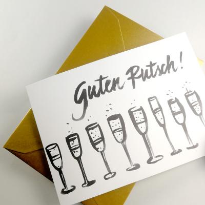 10er Set Neujahrskarten mit goldenen Umschlägen: Guten Rutsch! (+ Sektflöten)