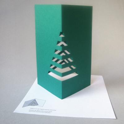 10er Set dunkelgrüne Weihnachtskarten mit Umschlag: 3D-Baum