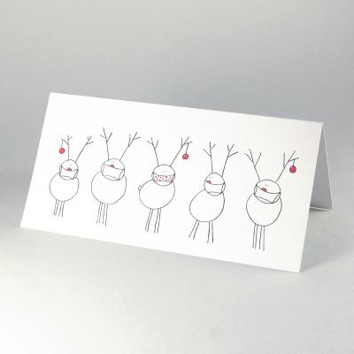 9er Set Weihnachtskarten mit farbigen Kuverts: Rudolf + Freunde mit Maske