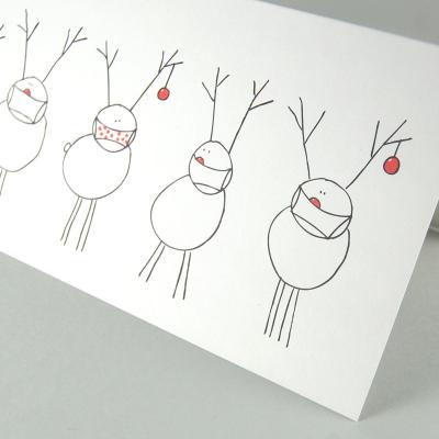 9er Set Weihnachtskarten mit farbigen Kuverts: Rudolf + Freunde mit Maske