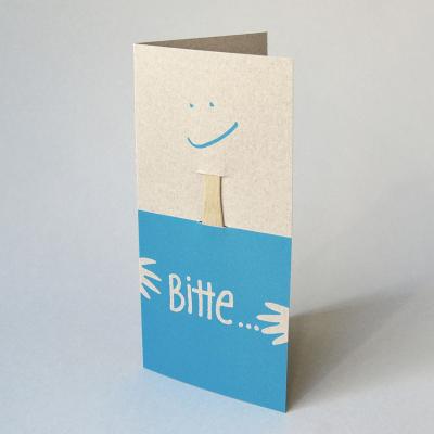 Recyclingkarte mit Eisstiel: Bitte ... zu Tisch