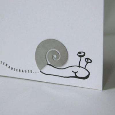 Grußkarte mit aufgeklebter Klammer: Soll I aus meim Hause raus?