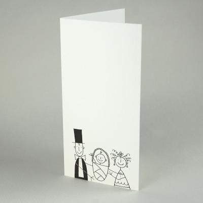 witzige Taufhochzeitskarte: Brautpaar mit Baby