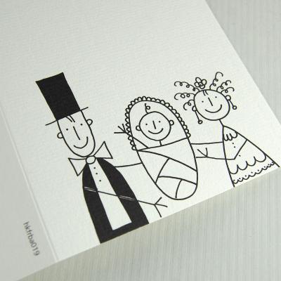 witzige Taufhochzeitskarte: Brautpaar mit Baby