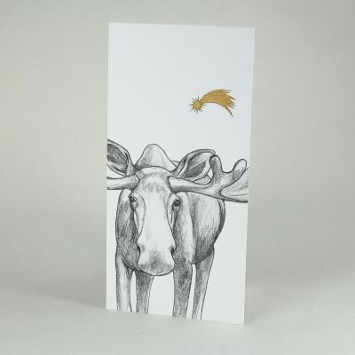 Recycling-Weihnachtspostkarte: Elch mit goldenem Stern