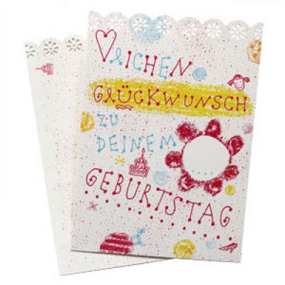 Postkarte mit gestanzter Bordüre: Herzlichen Glückwunsch zu deinem Geburtstag