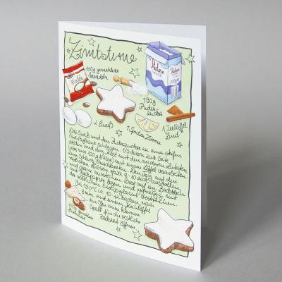 Weihnachtskarte mit illustriertem Rezept für Zimtsterne