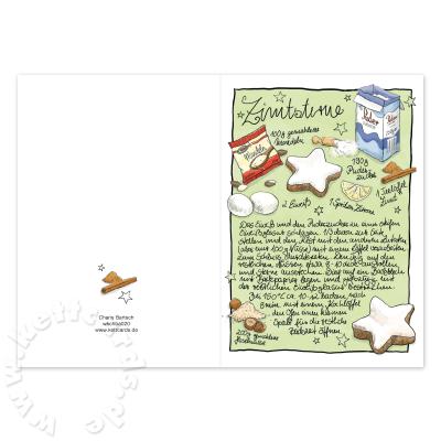 Weihnachtskarte mit illustriertem Rezept für Zimtsterne