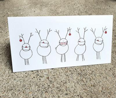 Recycling-Weihnachtskarte: Rudolf und seine Freunde mit Maske