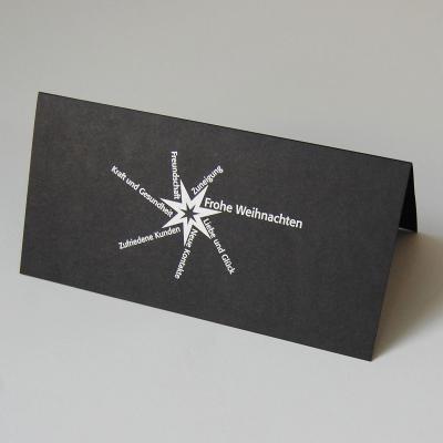 reduzierte schwarze Weihnachtskarte für Firmen mit Grüßen und Wünschen