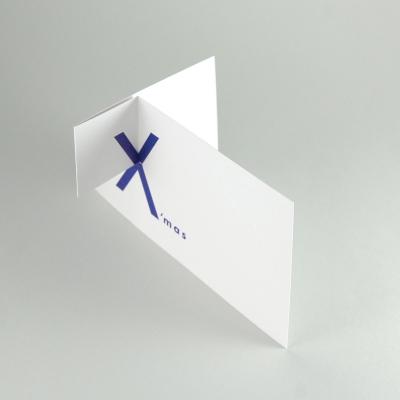 Weihnachtskarte: merrY X´mas  (blauer Druck auf weißem Karton)