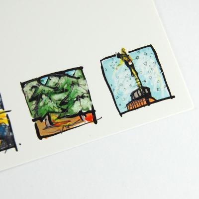 Berlin-Weihnachtskarte: Reichstag, Siegessäule und Brandenburger Tor