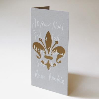 graue Weihnachtskarte: Internationale Wünsche