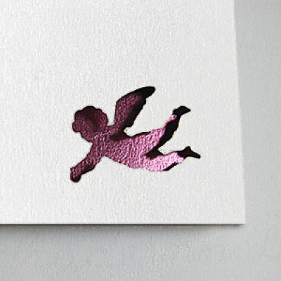 Weihnachtskarte: gestanzte Engelchen (rote Heißfolienprägung)