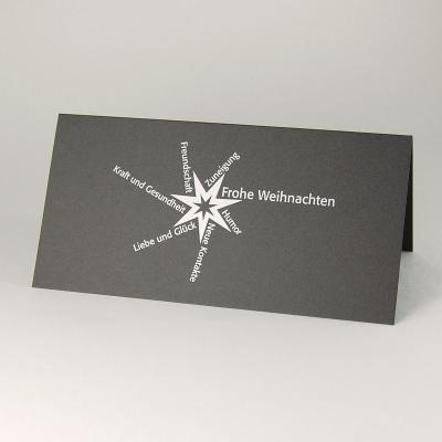 10er Set Weihnachtskarten mit silbernen Kuverts: Liebe und Glück