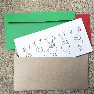 9er Set Weihnachtskarten mit farbigen Kuverts: Rudolf + Freunde mit Maske