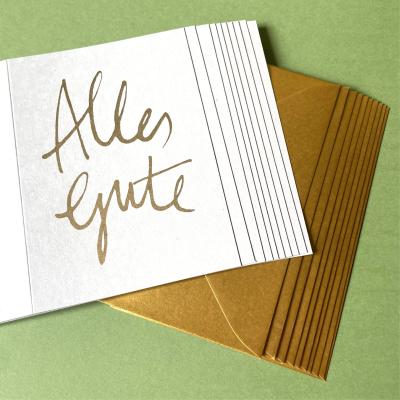 10er Set graue Glückwunschkarten mit goldenen Kuverts: Alles Gute