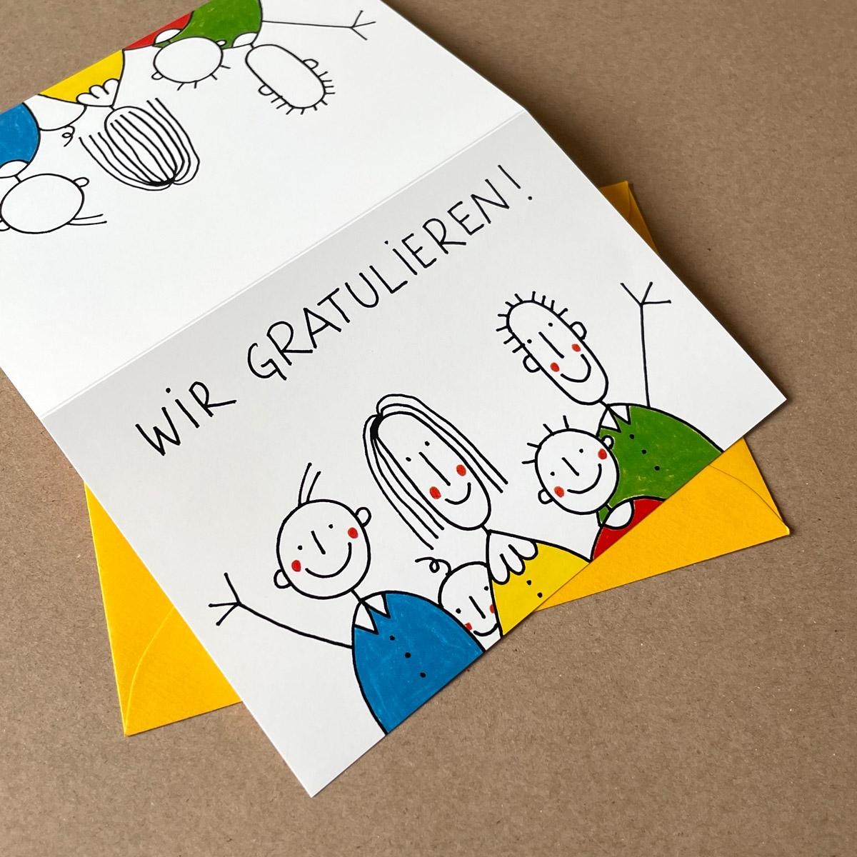 10er Set witzige Glückwunschkarten mit Umschlägen: WIR GRATULIEREN!