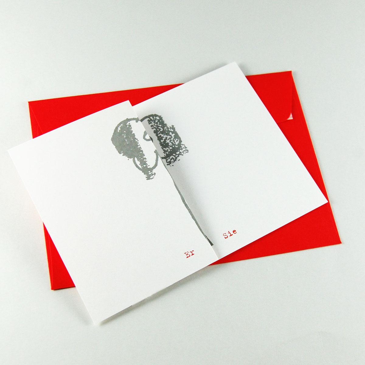 10er Set Karten zur Geburt mit hellroten Kuverts: Er Sie Es