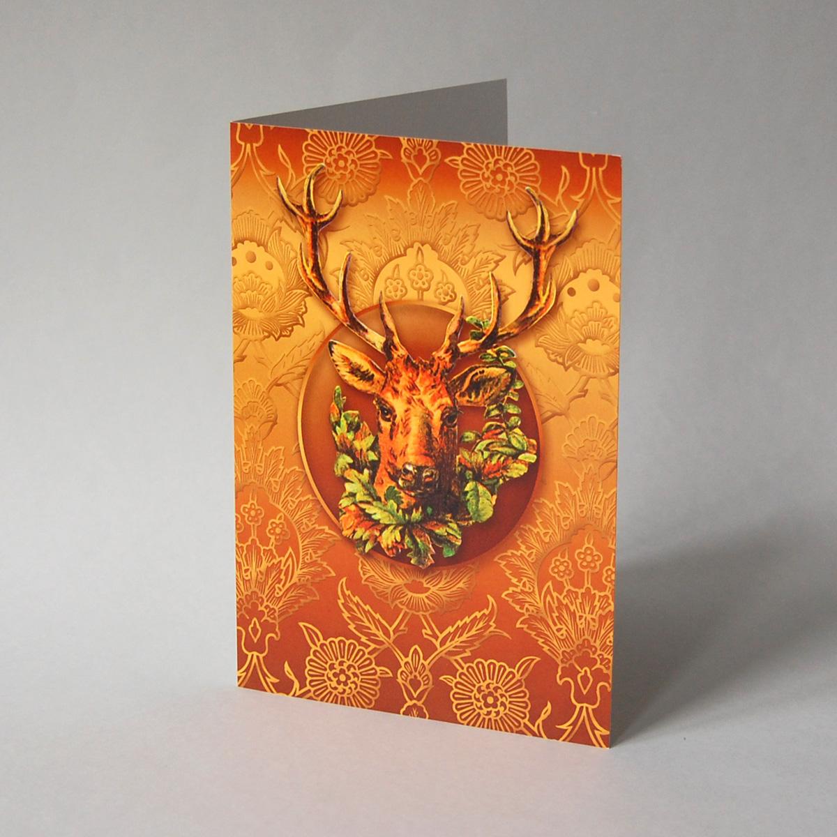 10er Set rustikale Grußkarten mit maigrünen Umschlägen: Jägermeister