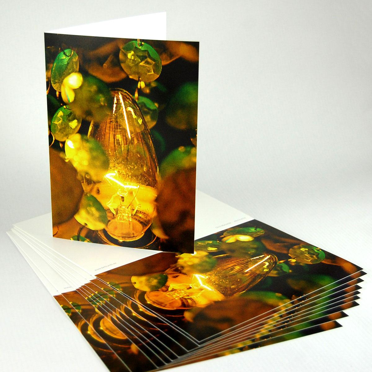 10er Set Weihnachtskarten mit Umschlägen: Glühbirne am Baum