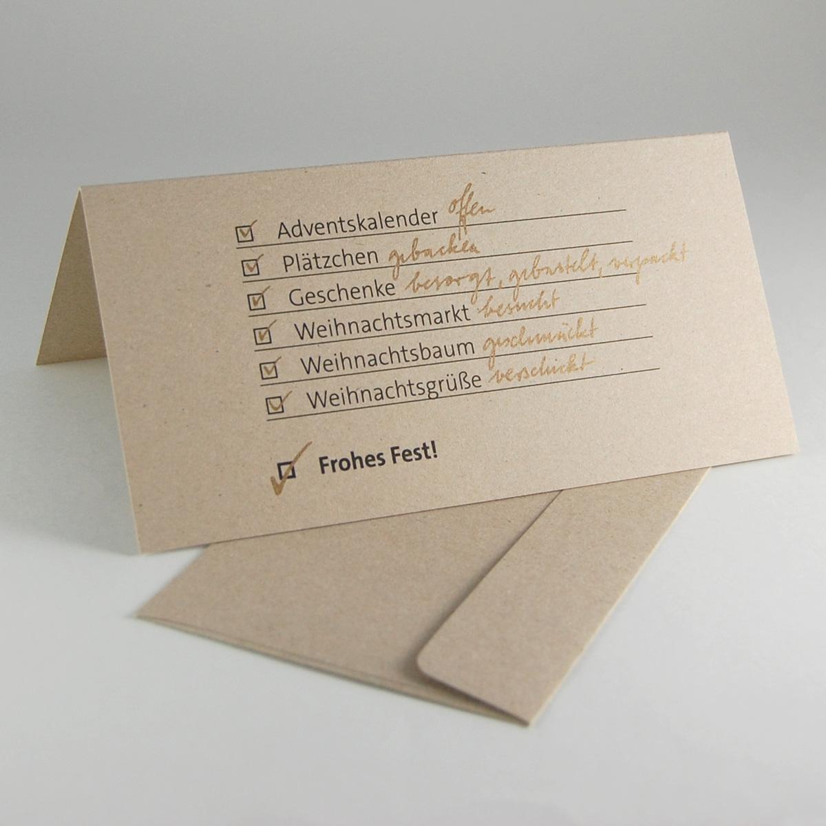 Abgehakt - witzige graue Recycling-Weihnachtskarte mit Recyclingumschlag