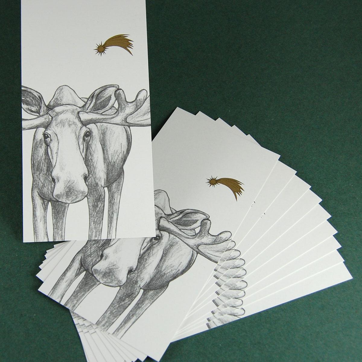 10 Recycling-Weihnachtspostkarten: Elch mit goldenem Stern