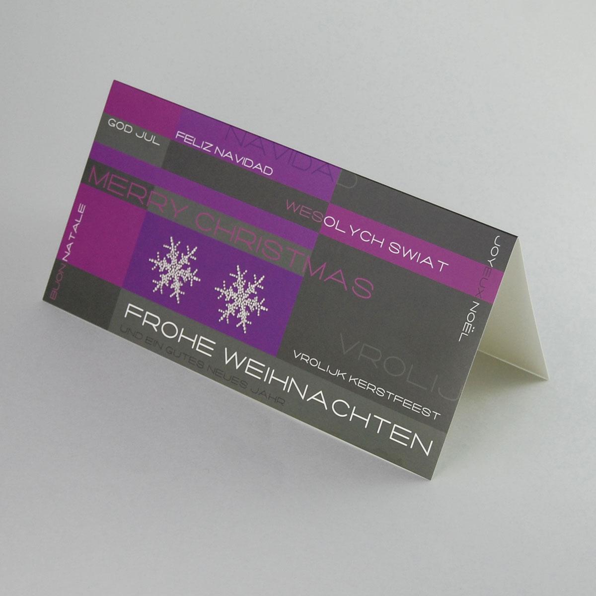 6er Set Weihnachtskarten mit pinken Kuverts