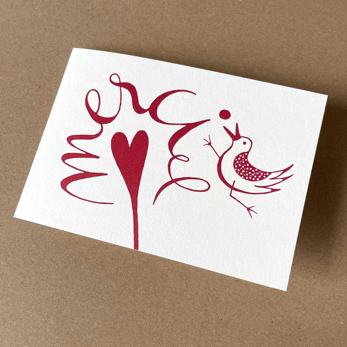 10er Set Dankekarten mit roten Umschlägen: merci