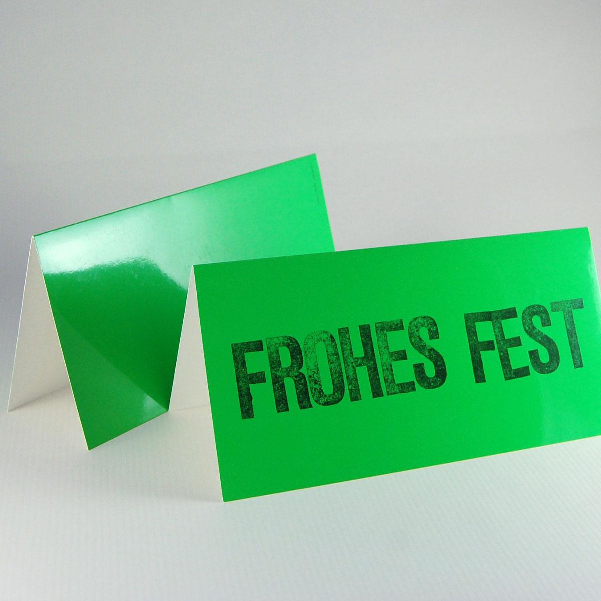 10er Set grüne Weihnachtskarten mit Umschlag: FROHES FEST
