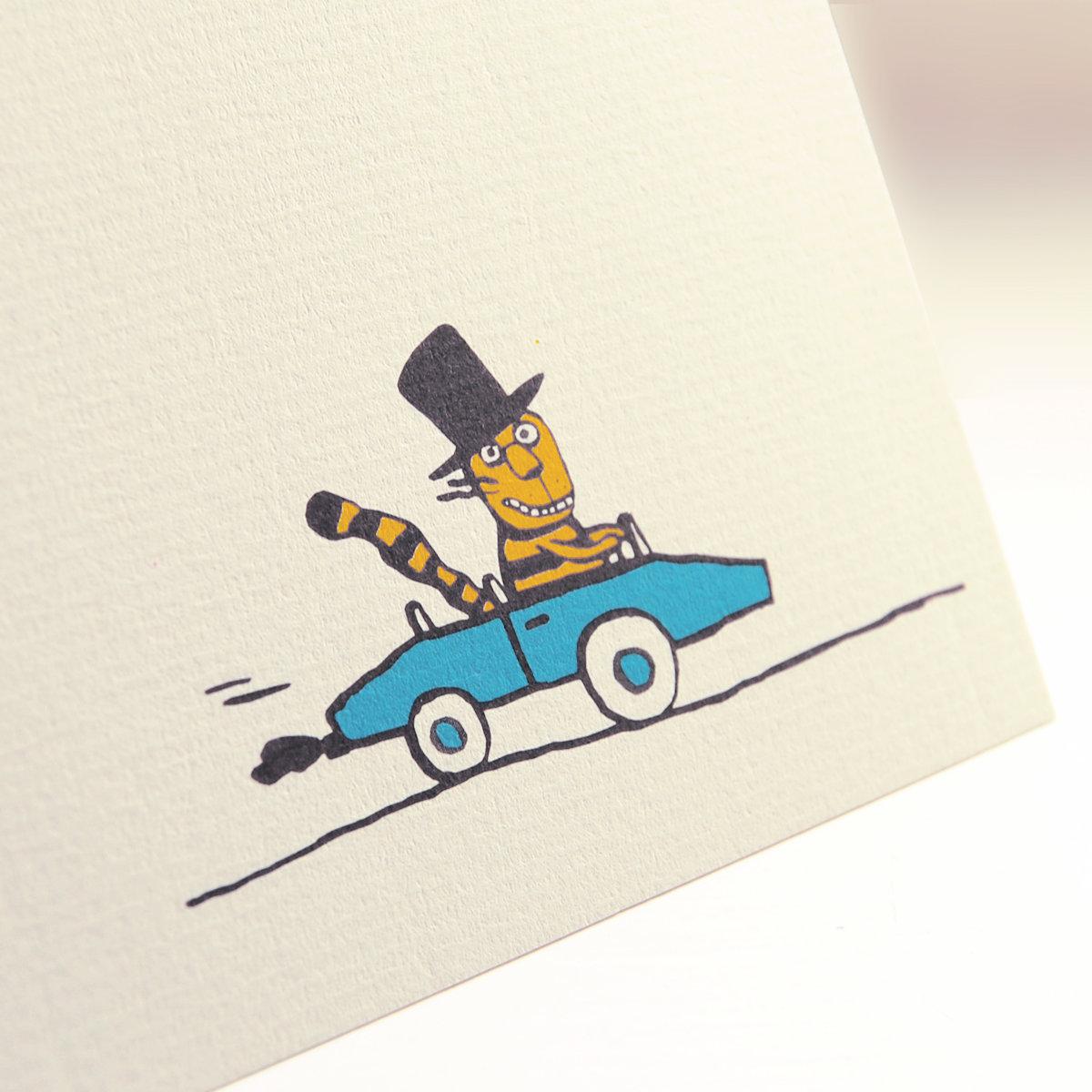 10er Set Grußkarten mit Umschlag: Kater mit  Auto