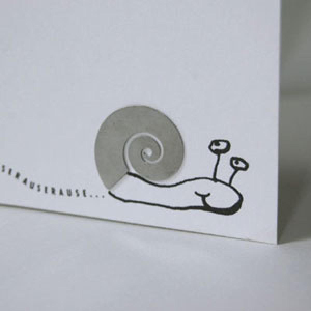 Grußkarte mit aufgeklebter Klammer: Soll I aus meim Hause raus?