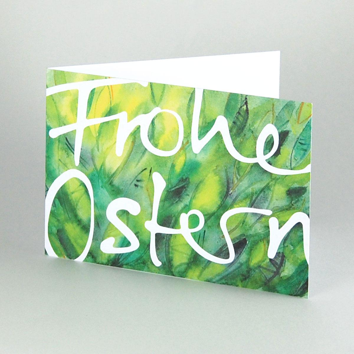 grüne Osterkarte mit Schriftzug Frohe Ostern