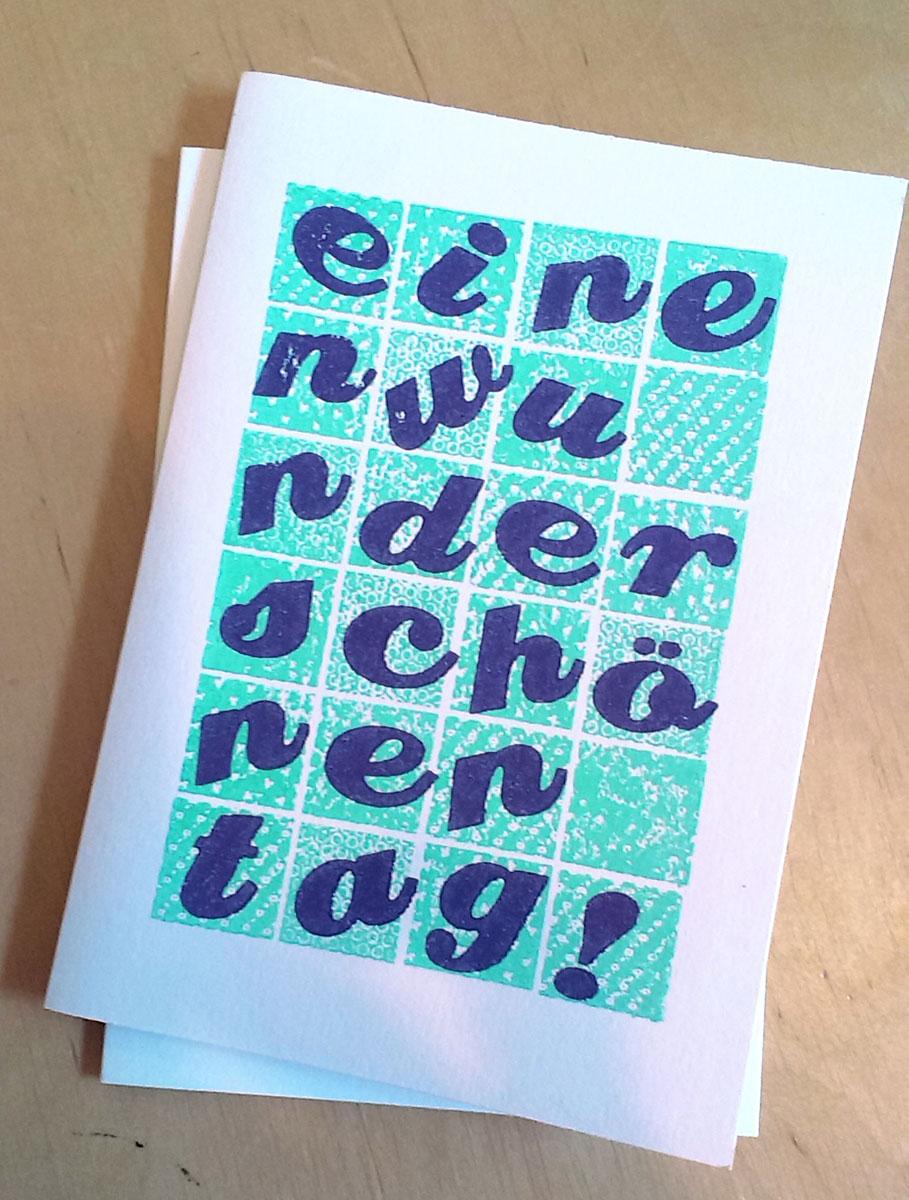 handgestempelte Glückwunschkarte: einen wunderschönen tag!