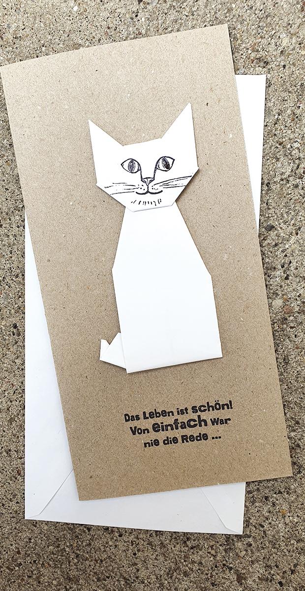 handgemachte Grußkarte: Origami-Katze