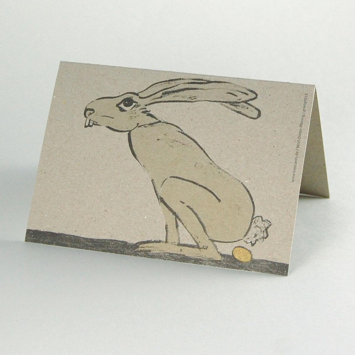 Recycling-Osterkarte: Hase der ein goldenes Ei legt