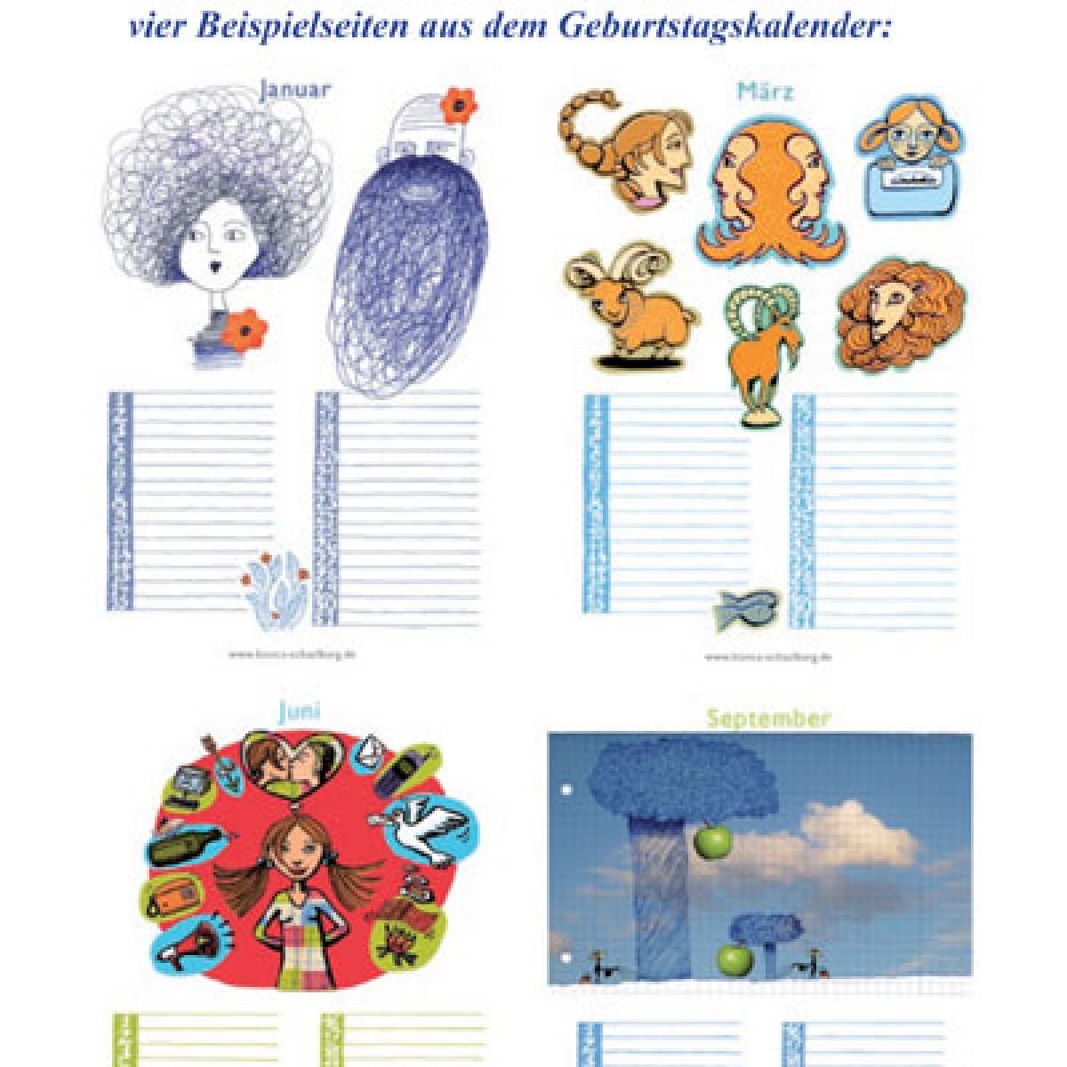 illustrierter Geburtstagskalender für die Wand
