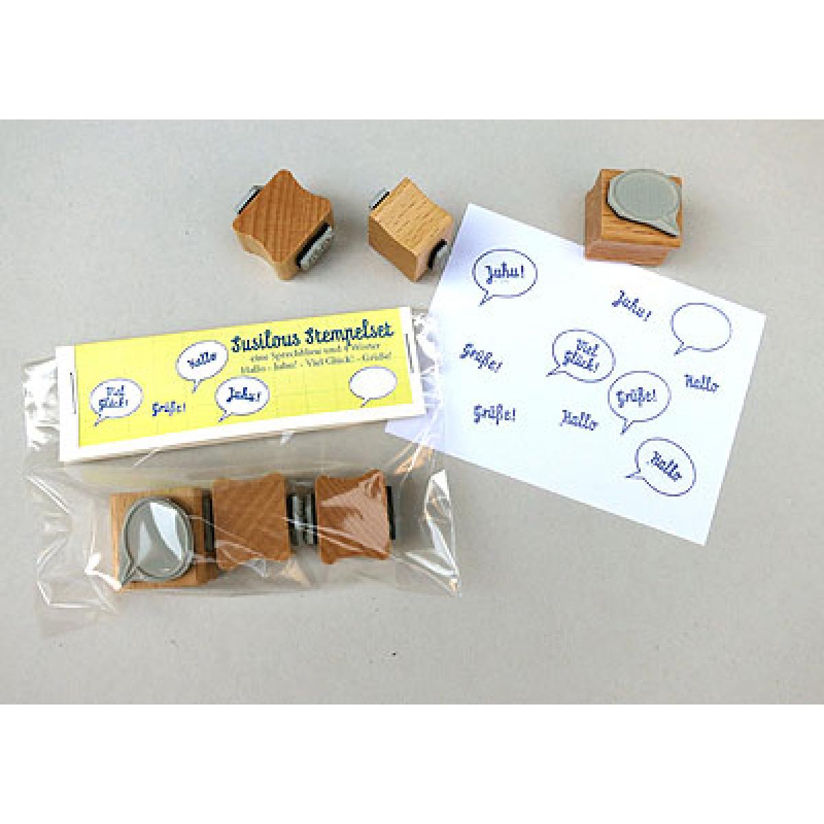 susilous Stempelset: Sprechblase + Juhu! Viel Glück! Grüße! Hallo