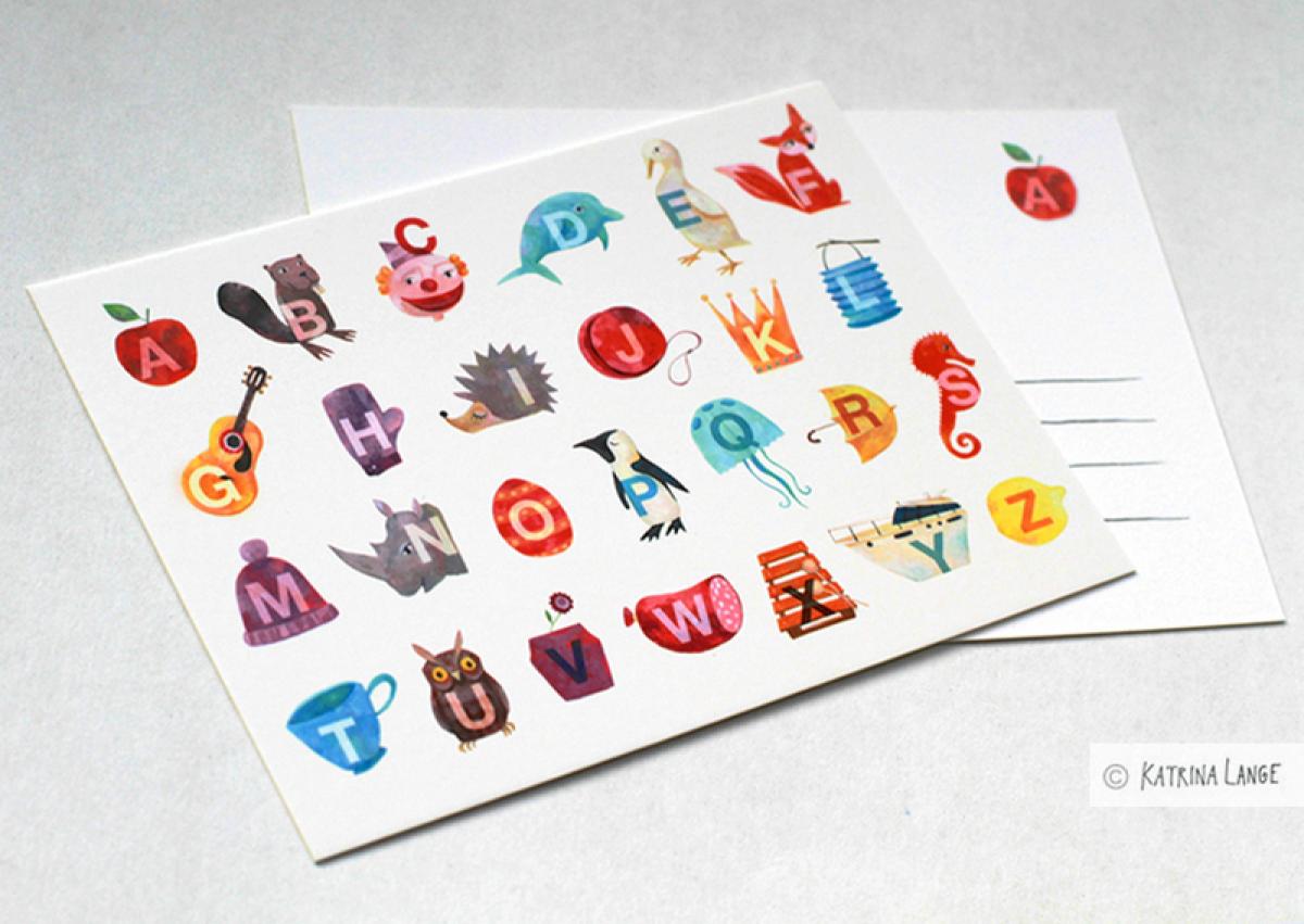 Postkarte: illustriertes ABC