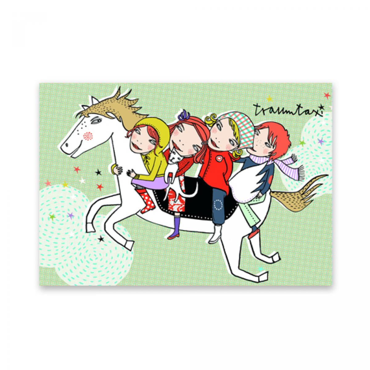 Postkarte mit Kindern: traumtaxi