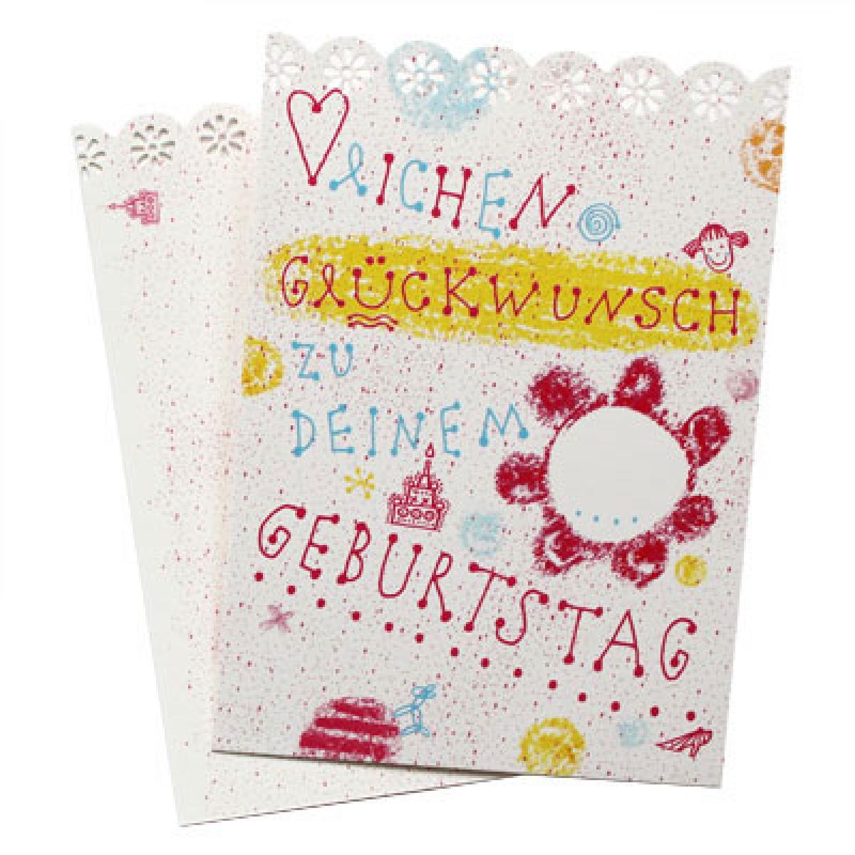 Postkarte mit gestanzter Bordüre: Herzlichen Glückwunsch zu deinem Geburtstag