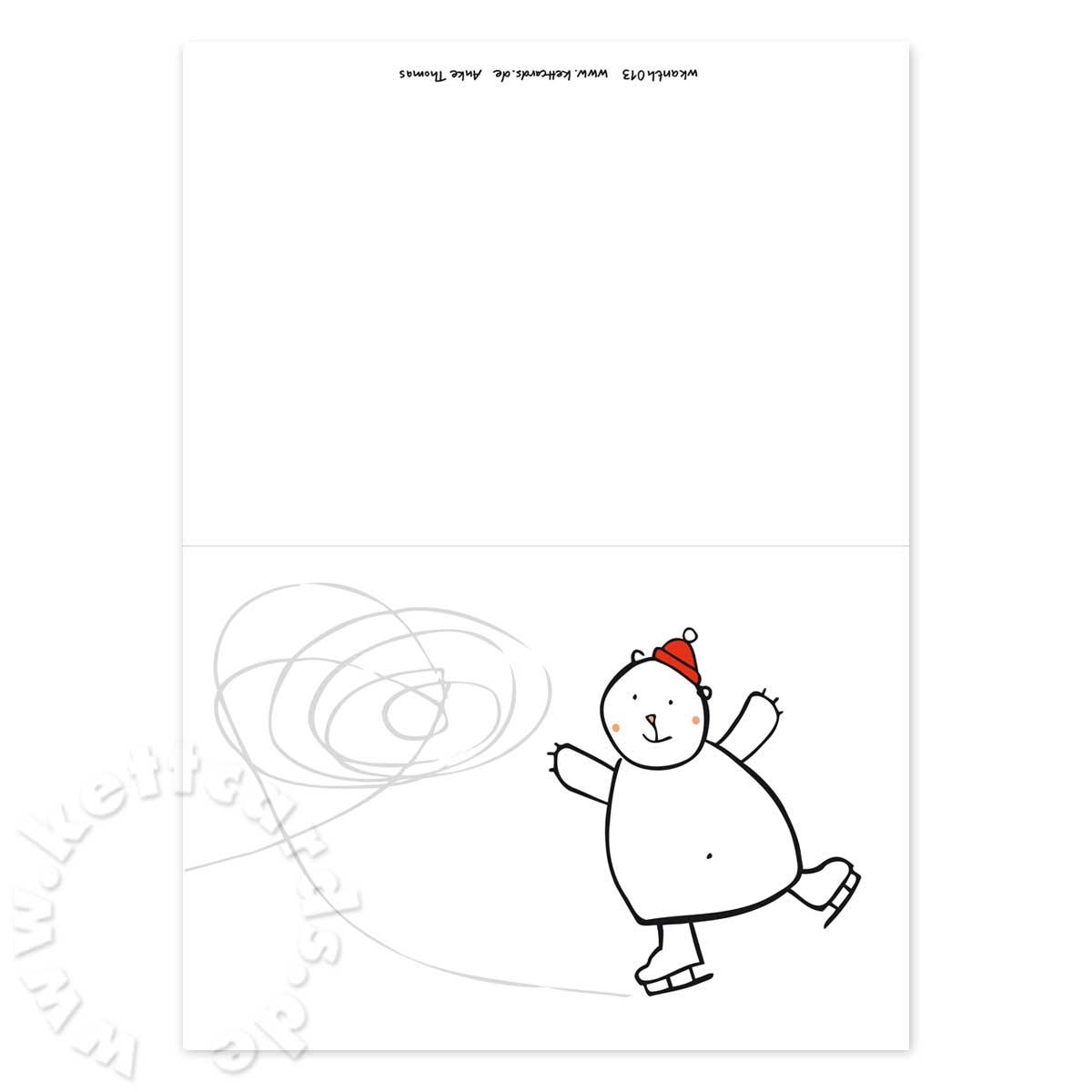 Weihnachtskarte / Winterkarte: schlittschuhlaufender Eisbär