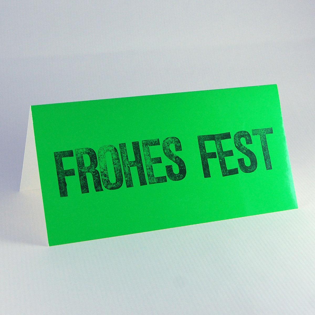 grüne Weihnachtskarte: FROHES FEST (gestempelt)
