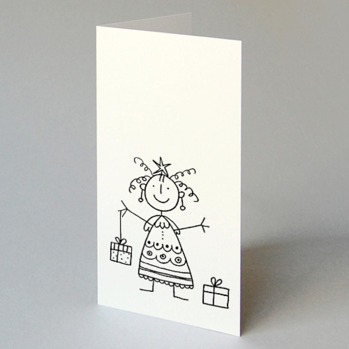 witzige Weihnachtskarte: Christkind mit Geschenken