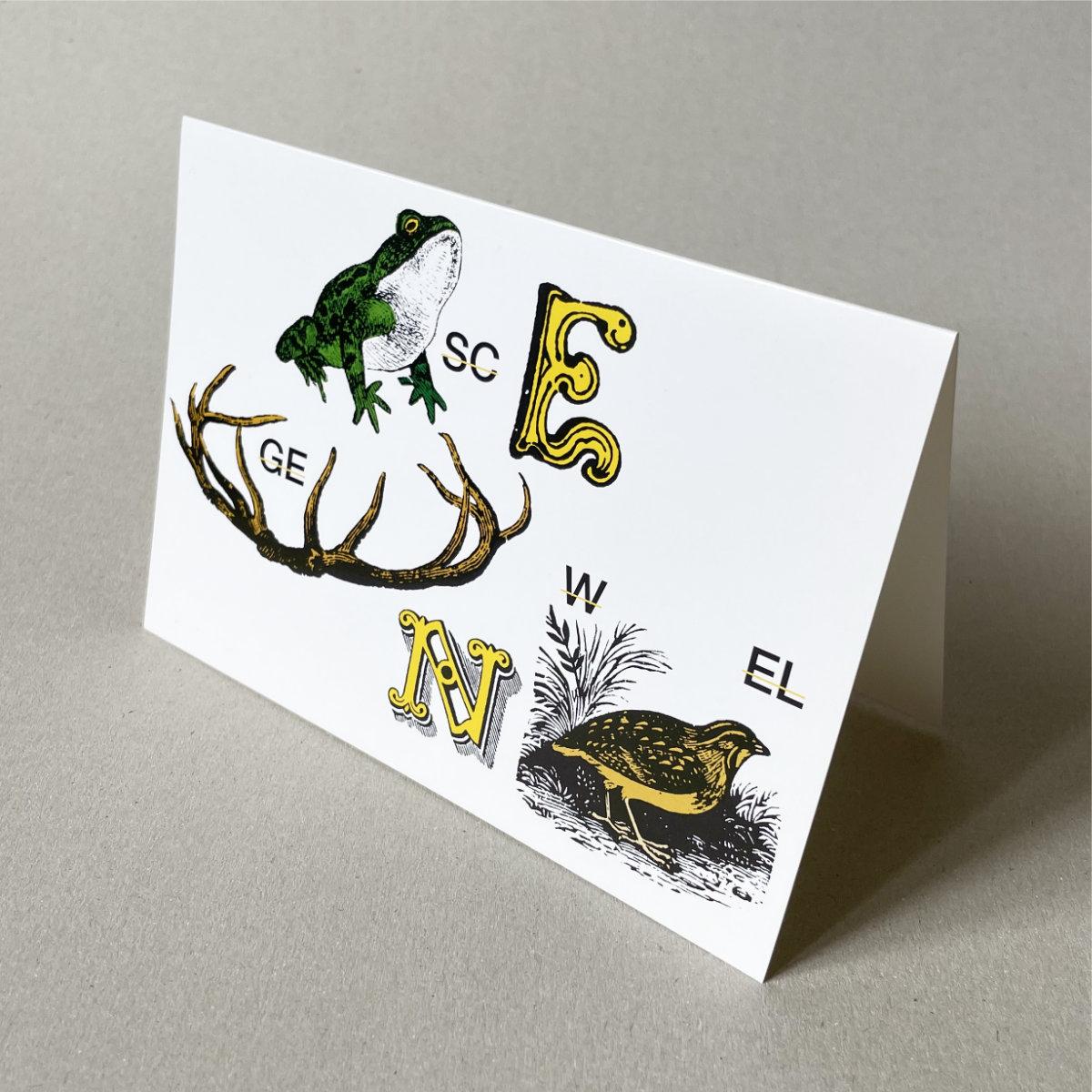 Weihnachtskarte mit Rebus (Bilderrätsel)