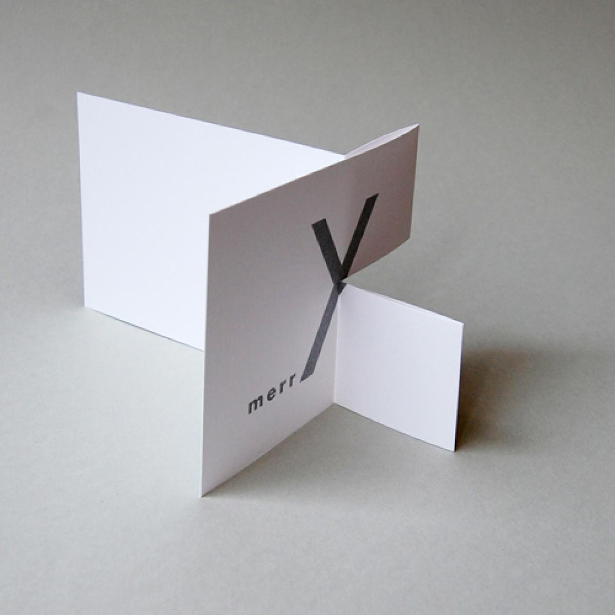Design-Weihnachtskarte: merrY X´mas  (silberner Druck auf weißem Karton)