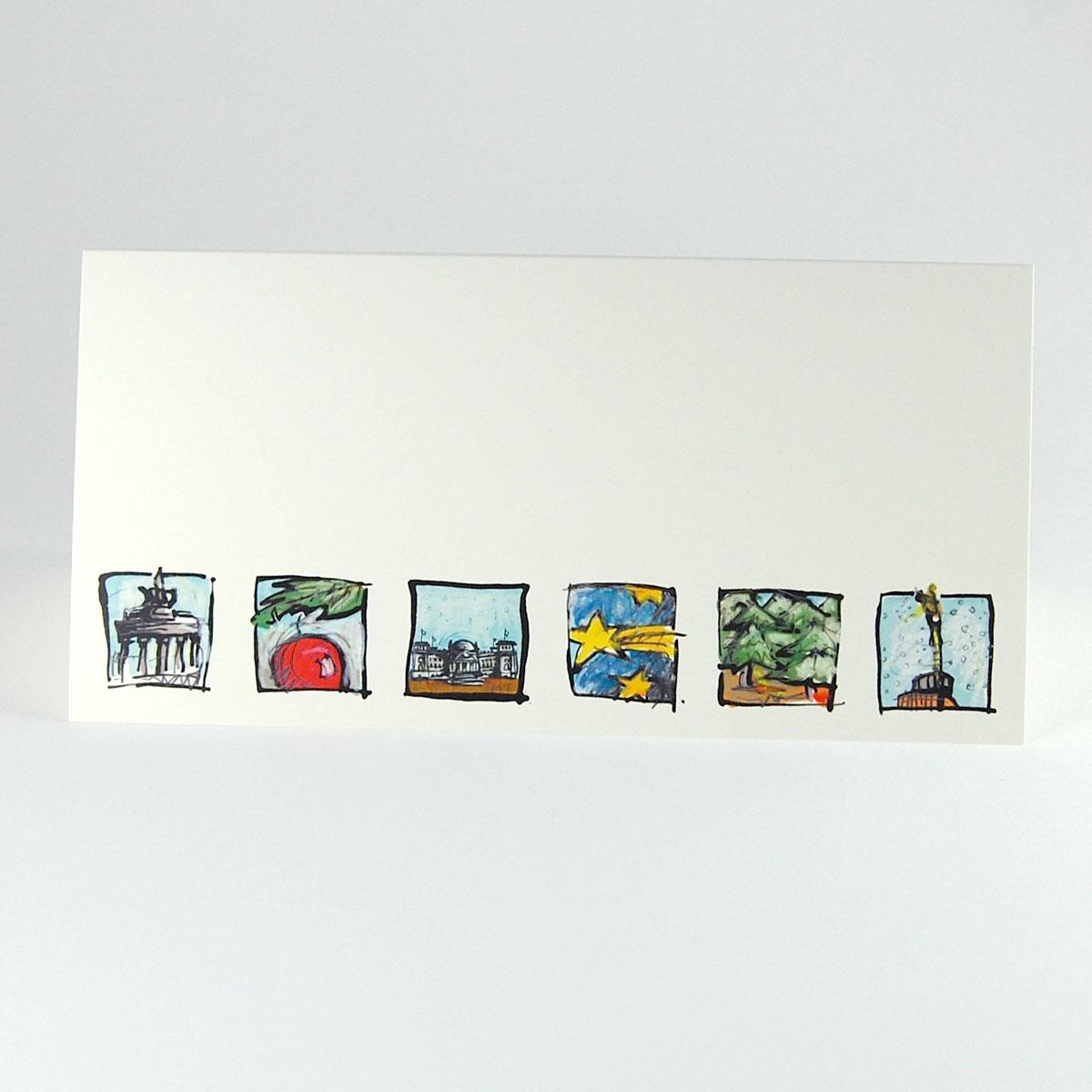 Berlin-Weihnachtskarte: Reichstag, Siegessäule und Brandenburger Tor