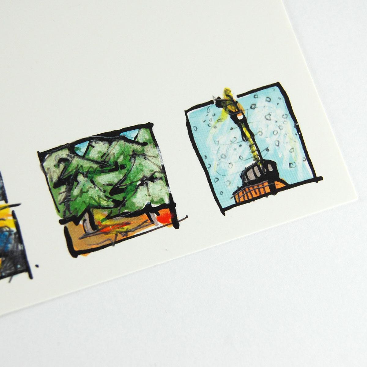 Berlin-Weihnachtskarte: Reichstag, Siegessäule und Brandenburger Tor